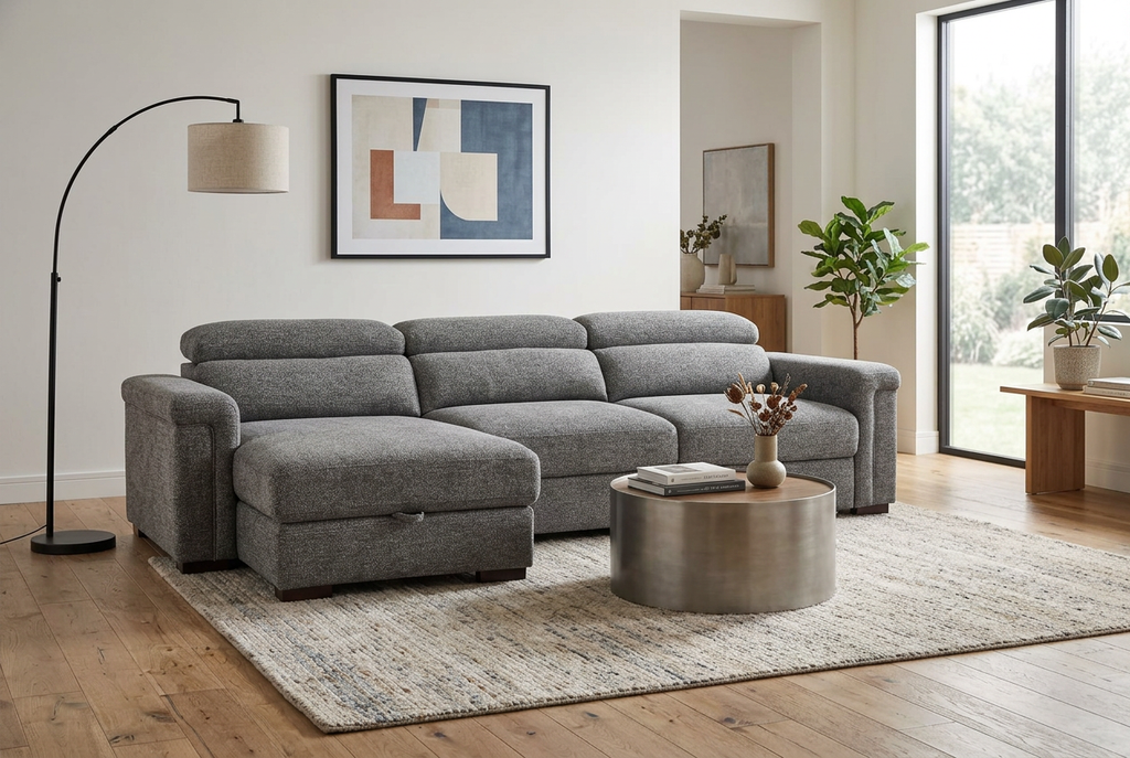 Lucious Gray Double Slider Power Sectional Sofa w/ Storage LAF Chaise Ornate Furniture