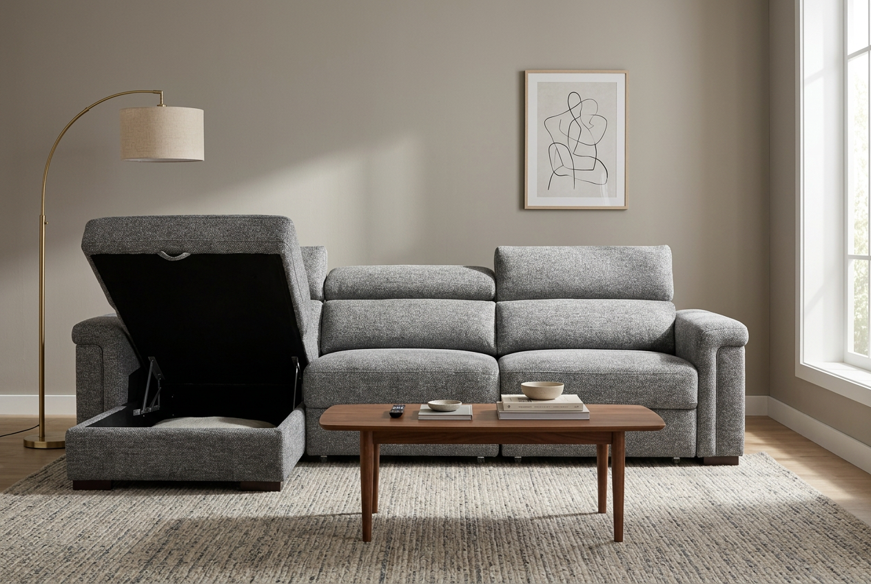 Lucious Gray Double Slider Power Sectional Sofa w/ Storage LAF Chaise Ornate Furniture
