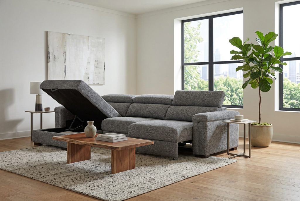 Lucious Gray Double Slider Power Sectional Sofa w/ Storage LAF Chaise Ornate Furniture