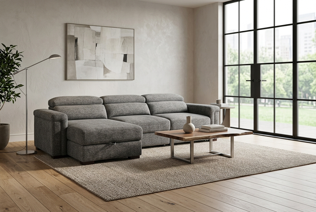 Lucious Gray Double Slider Power Sectional Sofa w/ Storage LAF Chaise Ornate Furniture