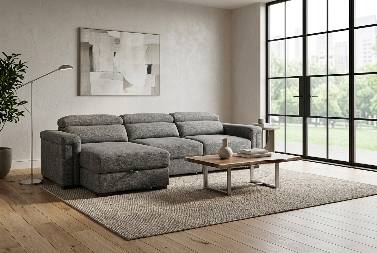 Lucious Gray Double Slider Power Sectional Sofa w/ Storage LAF Chaise Ornate Furniture