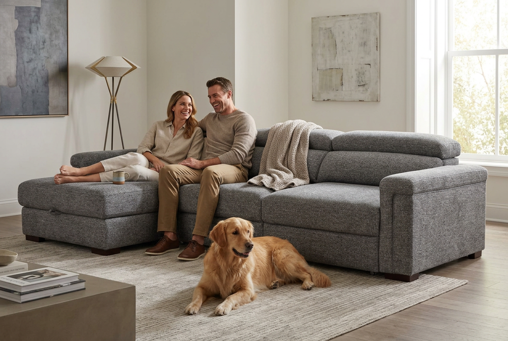 Lucious Gray Double Slider Power Sectional Sofa w/ Storage LAF Chaise Ornate Furniture