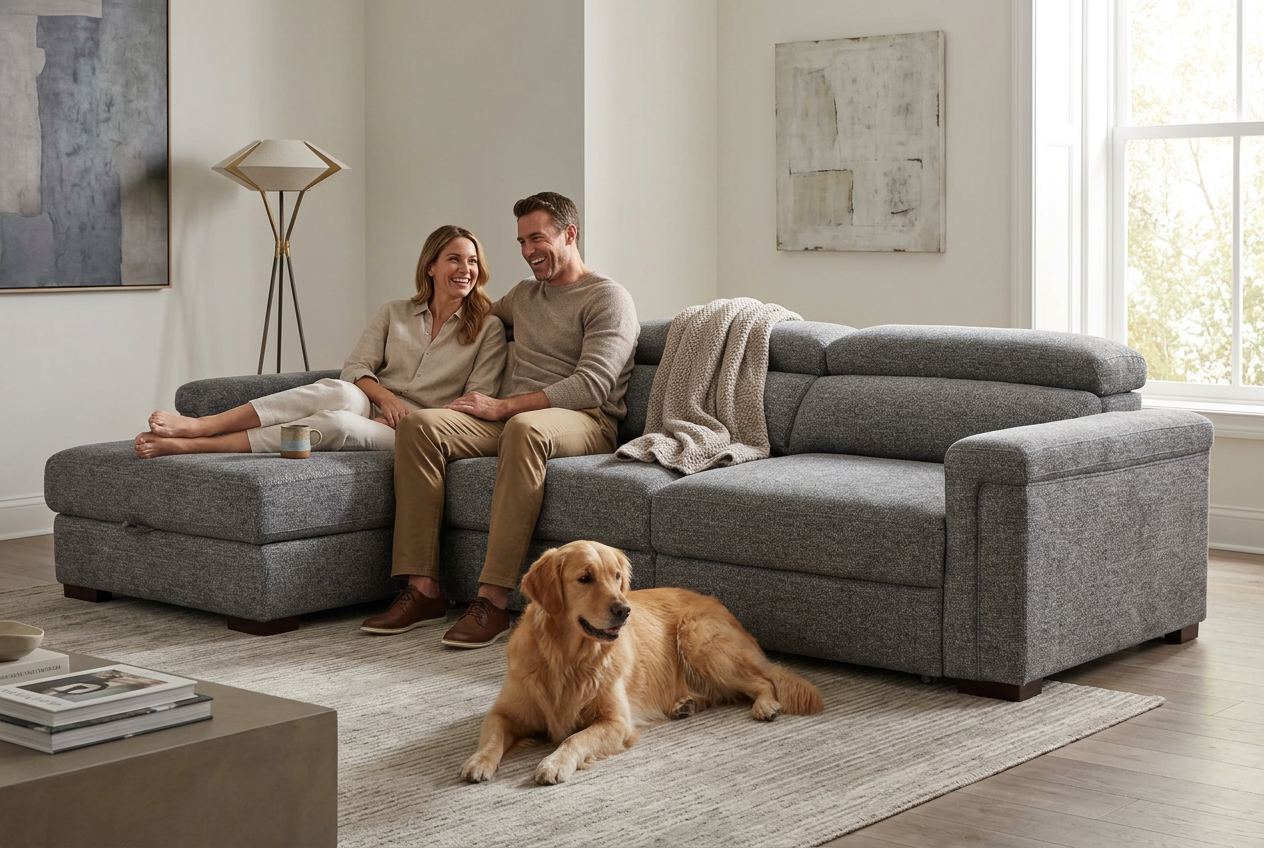 Lucious Gray Double Slider Power Sectional Sofa w/ Storage LAF Chaise Ornate Furniture