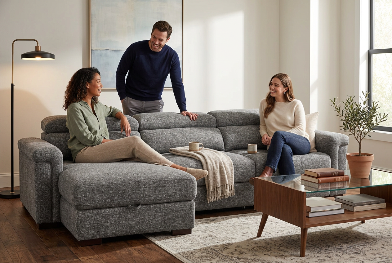 Lucious Gray Double Slider Power Sectional Sofa w/ Storage LAF Chaise Ornate Furniture