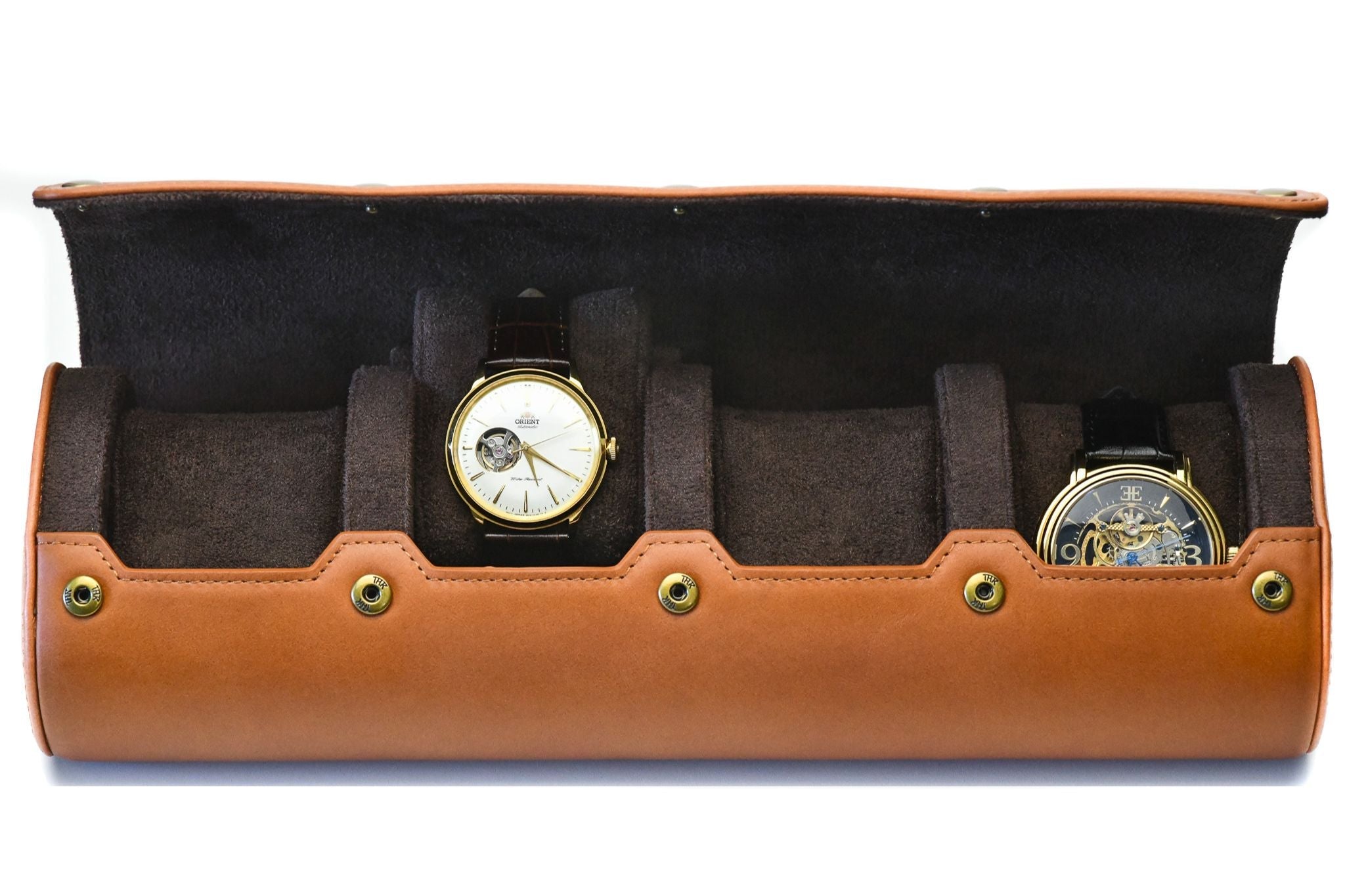 Luxury 4 Watch Travel Case | Full-Grain Cow Leather | Tawny Brown