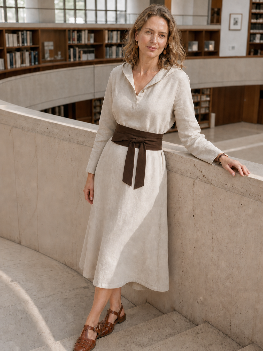 100% Linen Hooded Pullover Midi Dress REBECCA LINTICO