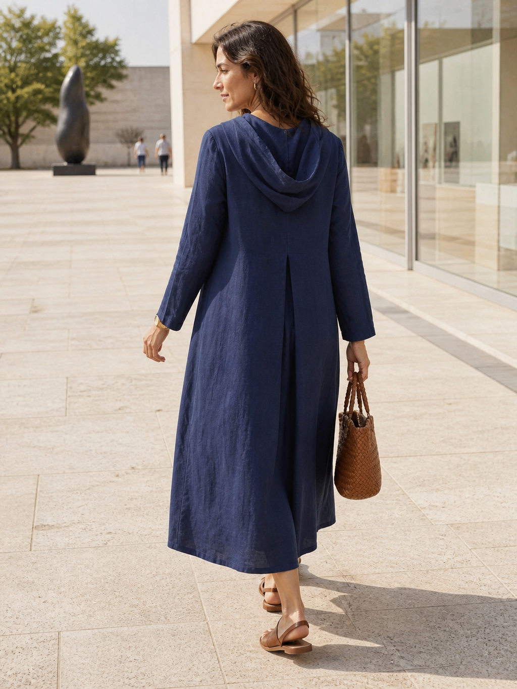 100% Linen Hooded Pullover Midi Dress REBECCA LINTICO