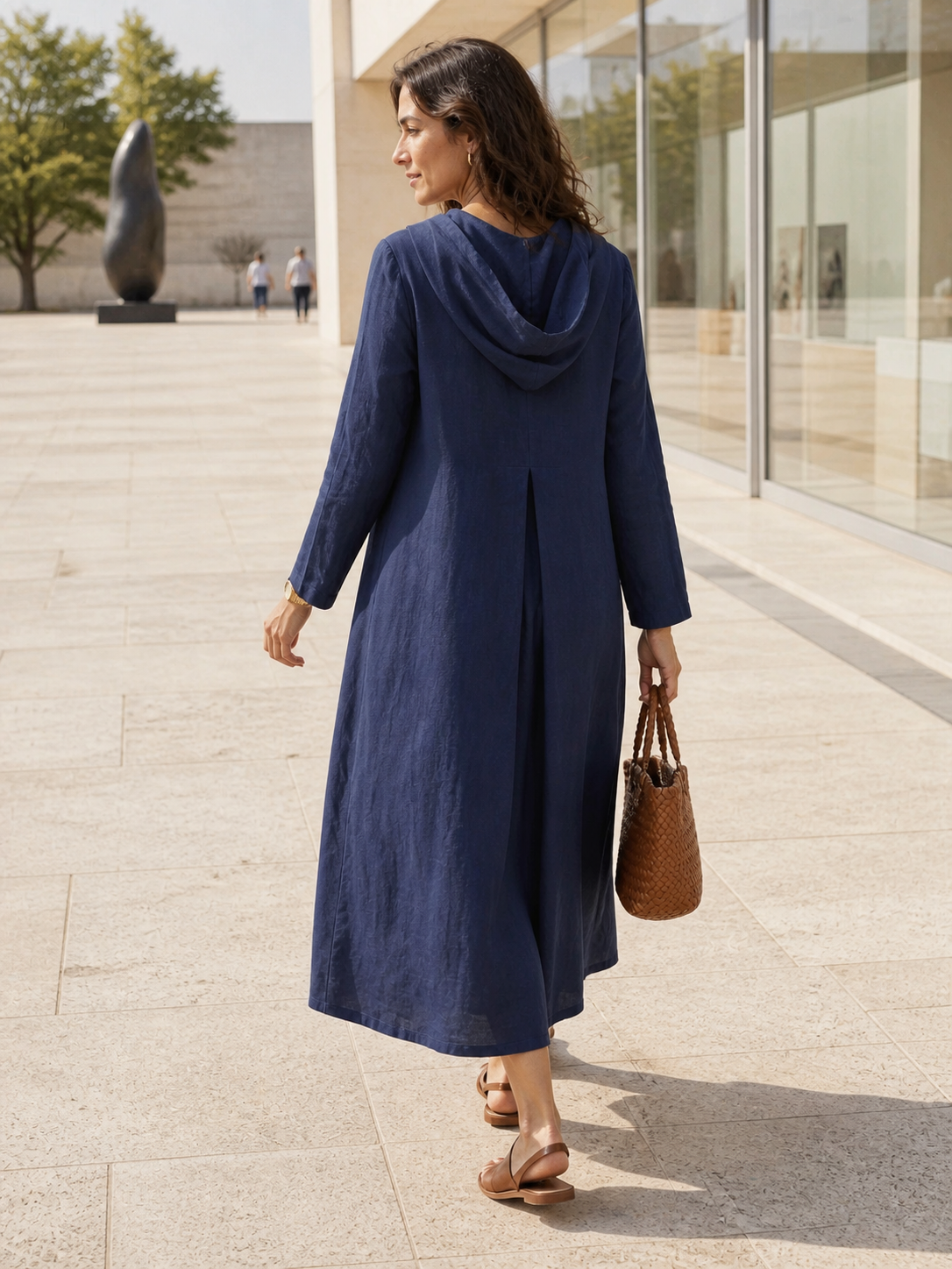 100% Linen Hooded Pullover Midi Dress REBECCA LINTICO