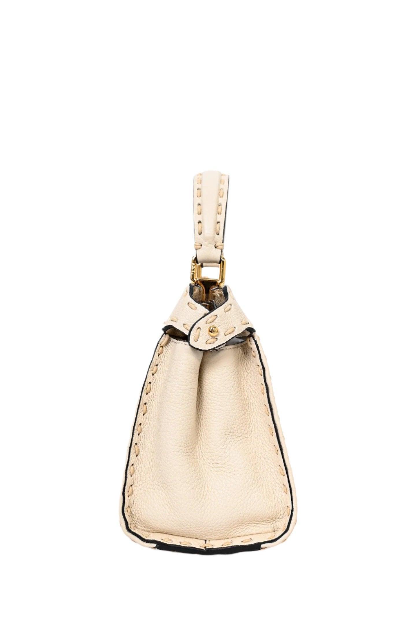 Fendi Cream Leather Astrology Embroidered Canvas Mini Peekaboo Top Handle