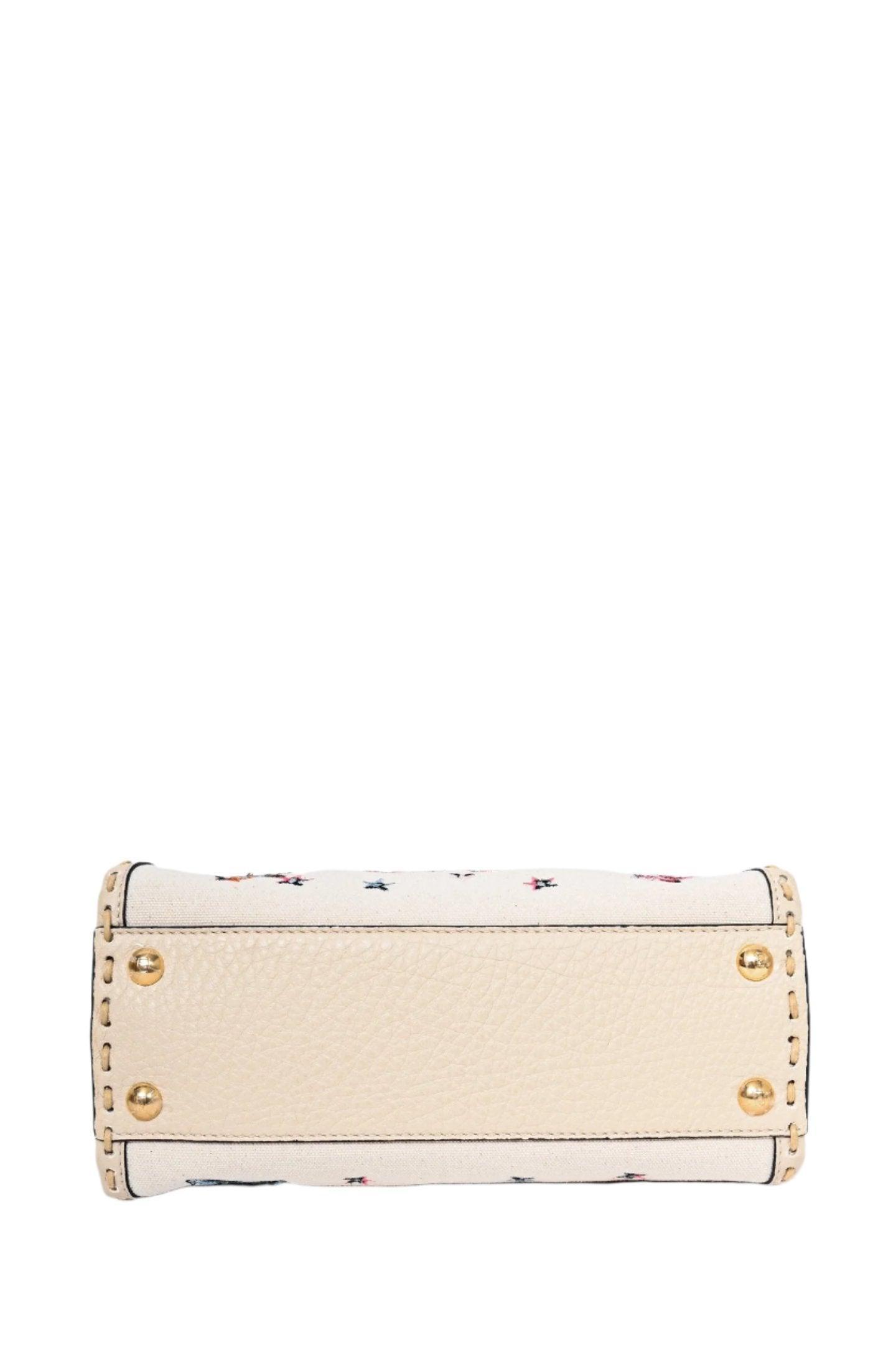 Fendi Cream Leather Astrology Embroidered Canvas Mini Peekaboo Top Handle