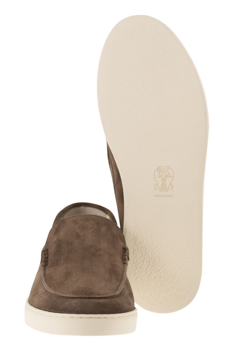 BRUNELLO CUCINELLI Chevron-Effect Suede Moccasin Trainers Banlieue91