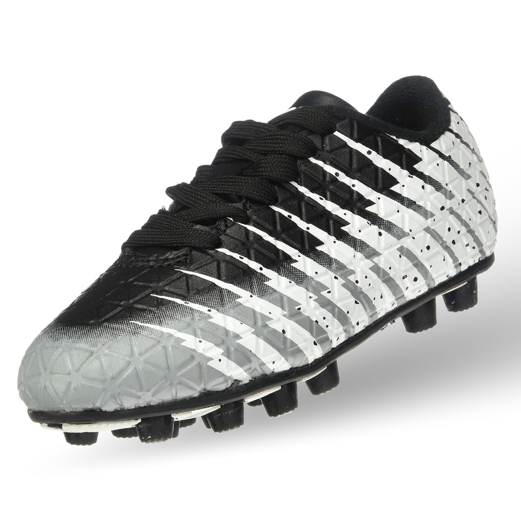 Kids Firm Ground Soccer Cleats – Black/White/Silver
