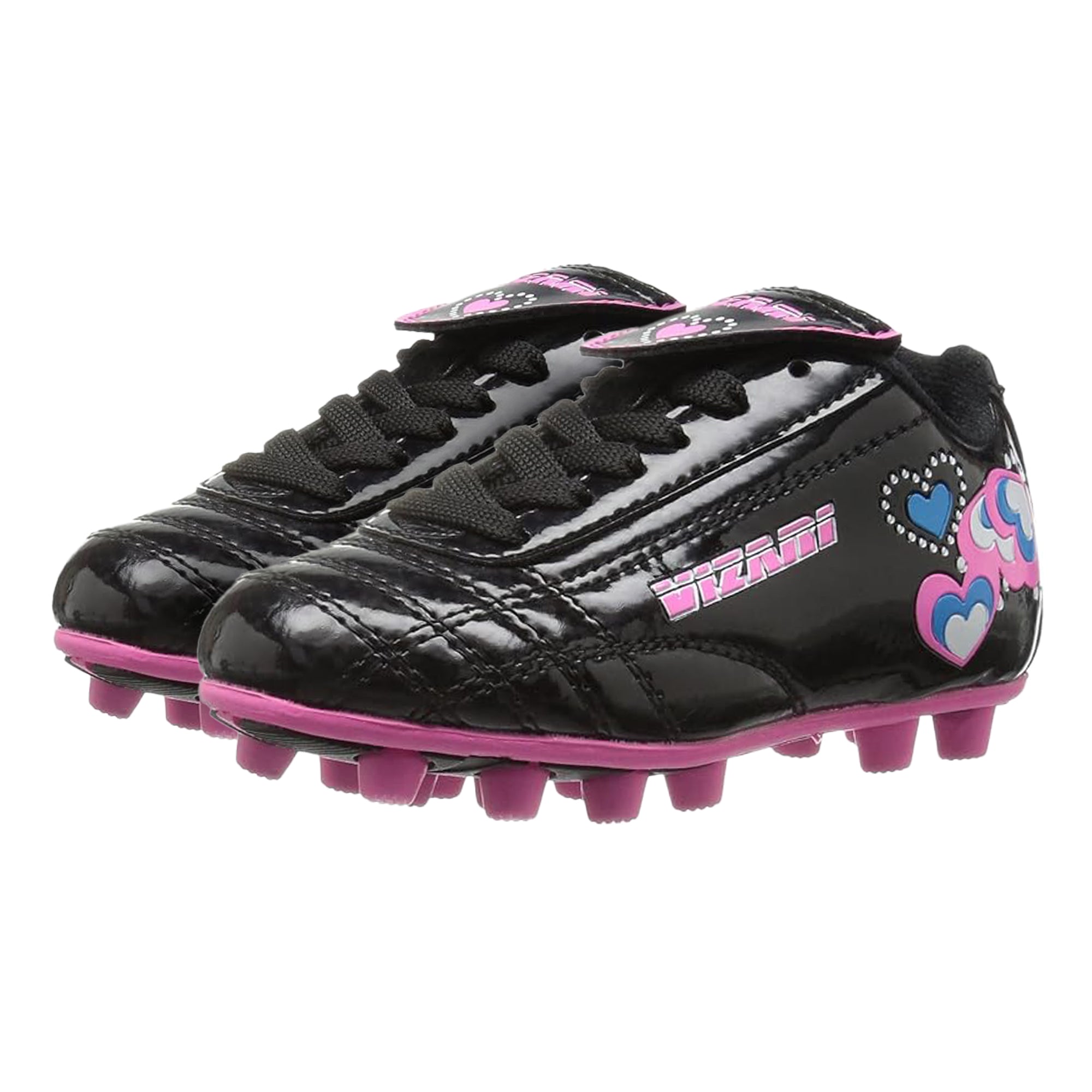Shiny Retro Hearts Firm Ground Soccer Shoes -Black/Pink Vizari Sports