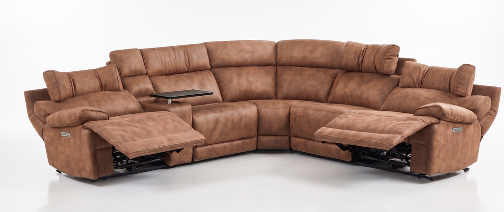 MaxView Media Mocha 6-Piece Power Reclining Sectional with Immersive Sound System Ornate Furniture