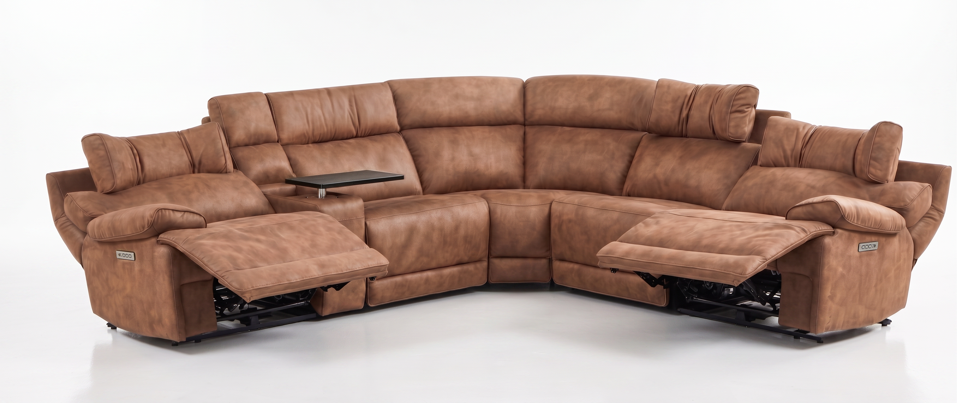 MaxView Media Mocha 6-Piece Power Reclining Sectional with Immersive Sound System Ornate Furniture