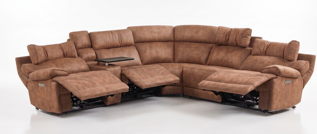 MaxView Media Mocha 6-Piece Power Reclining Sectional with Immersive Sound System Ornate Furniture