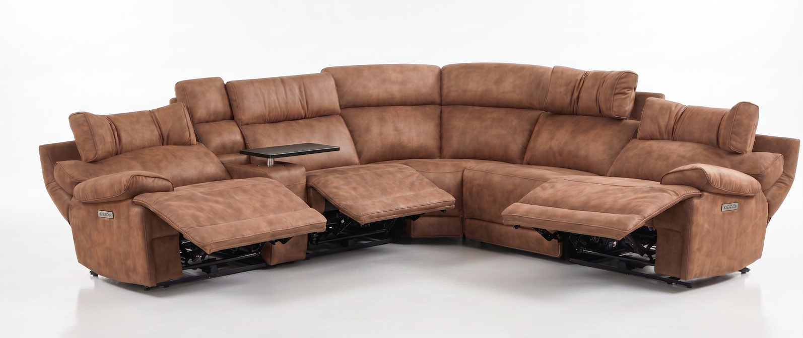 MaxView Media Mocha 6-Piece Power Reclining Sectional with Immersive Sound System Ornate Furniture