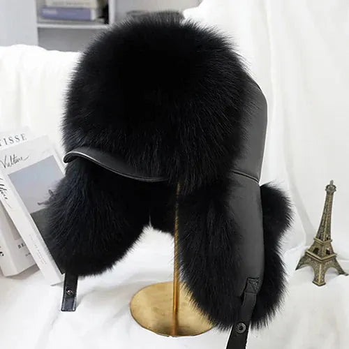 Men’s Real Silver Fox Fur Ushanka Hat BLAKESTORE-NG