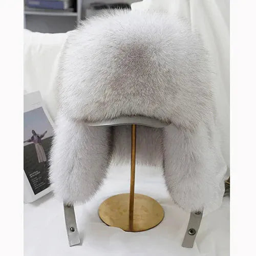 Men’s Real Silver Fox Fur Ushanka Hat BLAKESTORE-NG