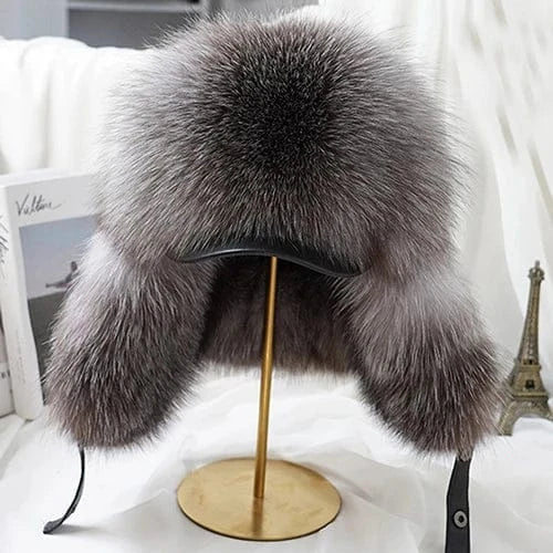 Men’s Real Silver Fox Fur Ushanka Hat BLAKESTORE-NG