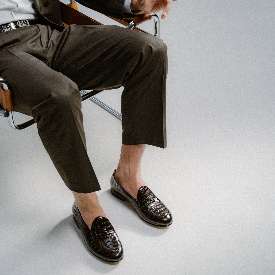 Men's Dark Brown Full Croc Milano Loafer Del Toro Shoes