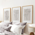 Pastel Botanical Wall Art Set of 3 Pieces. Gray and Beige