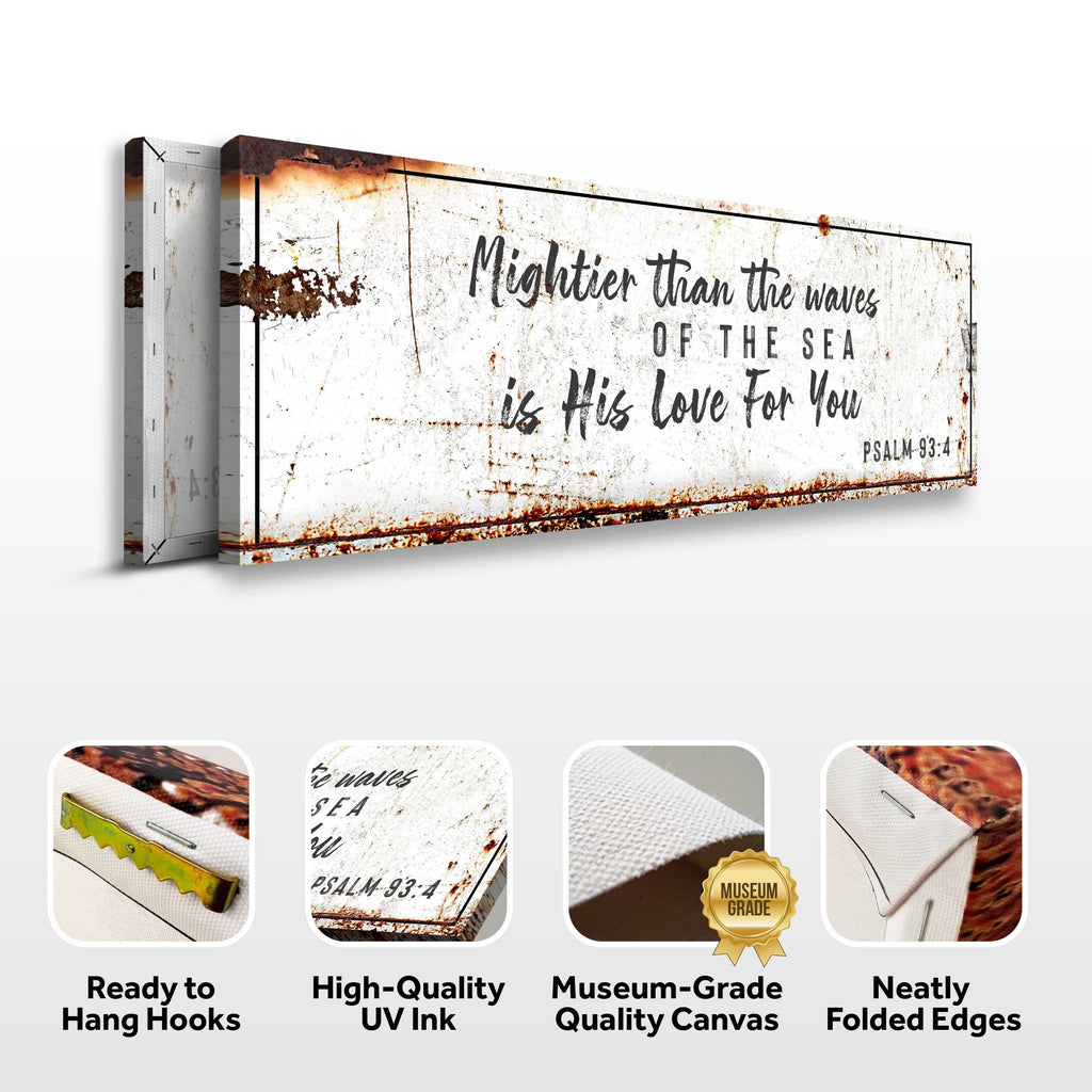 Psalm 93:4 - Mightier Than The Waves Is His Love Rustic Sign