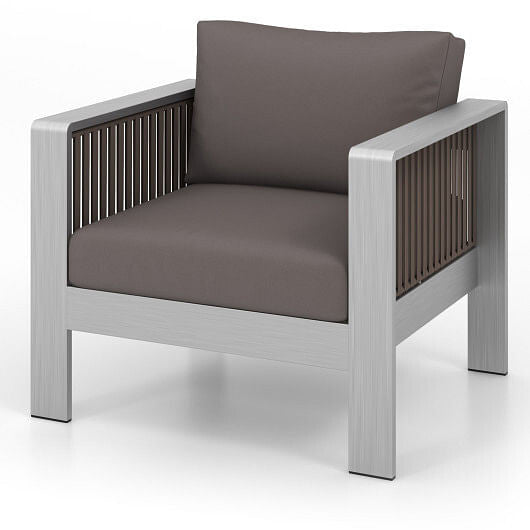 Patio Furniture Aluminum Armchair with Thick Back and Seat Cushion