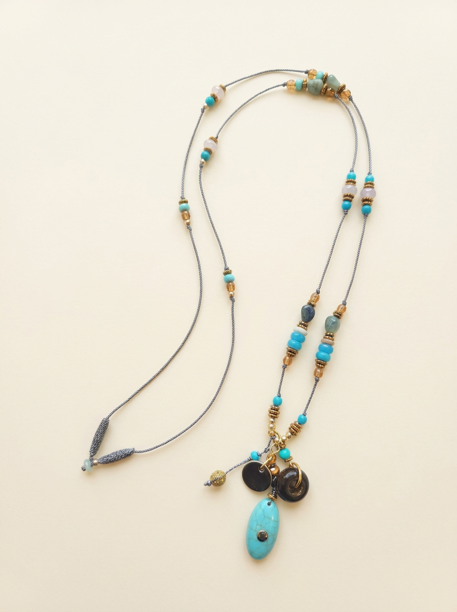 Natural Stone Beaded Long Necklace LINTICO