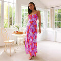 Fresh Sweet Summer Floral Print Backless Mid Length Dress Bella Mia