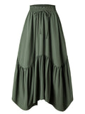 Women Wave Lace up Adjustable Skirt High Waist Elastic Large Swing Skirt Retro Long Skirt