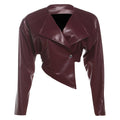Summer Women Clothing Personality Waist Controlled Cropped Faux Leather Solid Color Casual Coat Women
