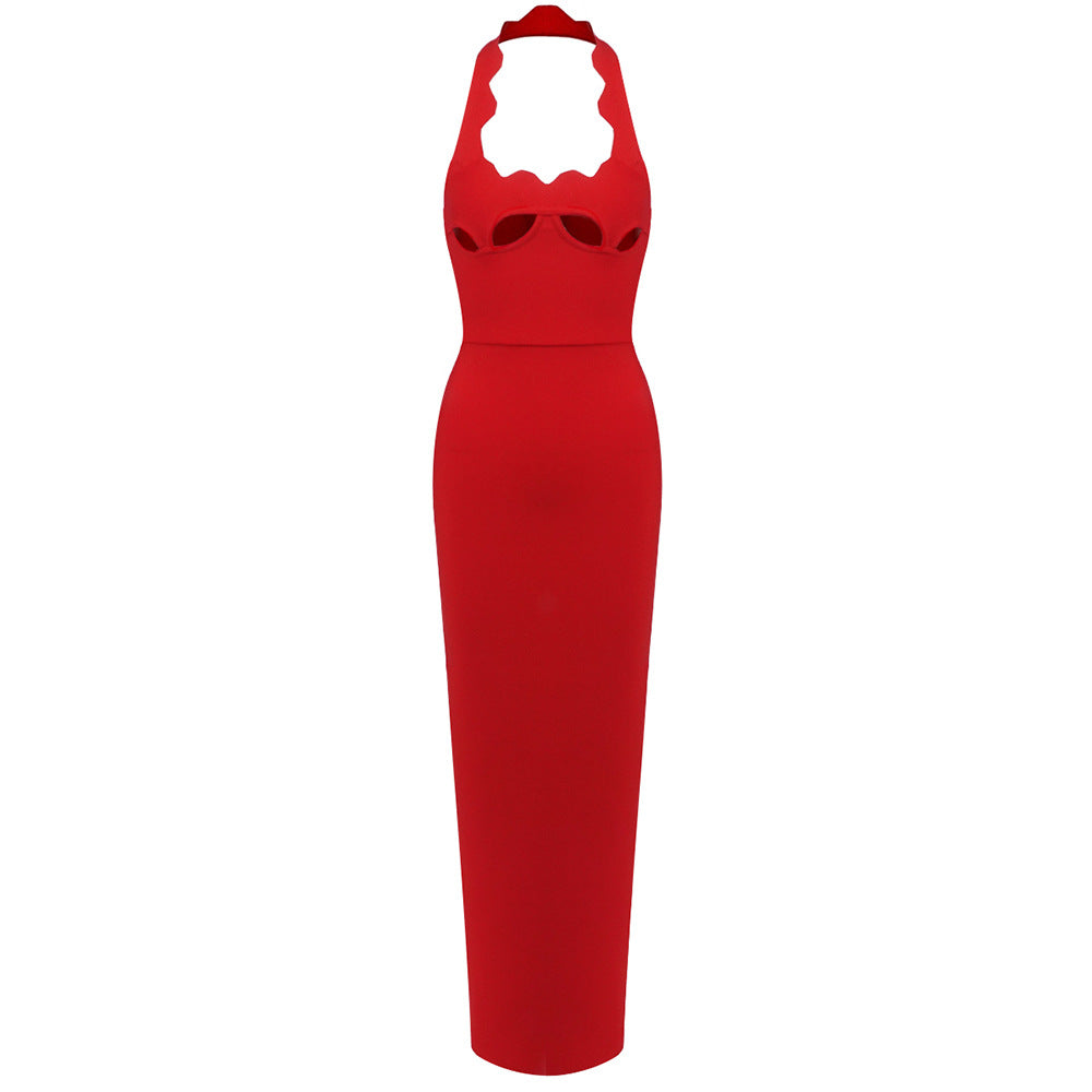 Retro French Black Dress Halter Cut out Advanced Sexy Inner Wear Spring Bandage One Piece Dress Wanita Store