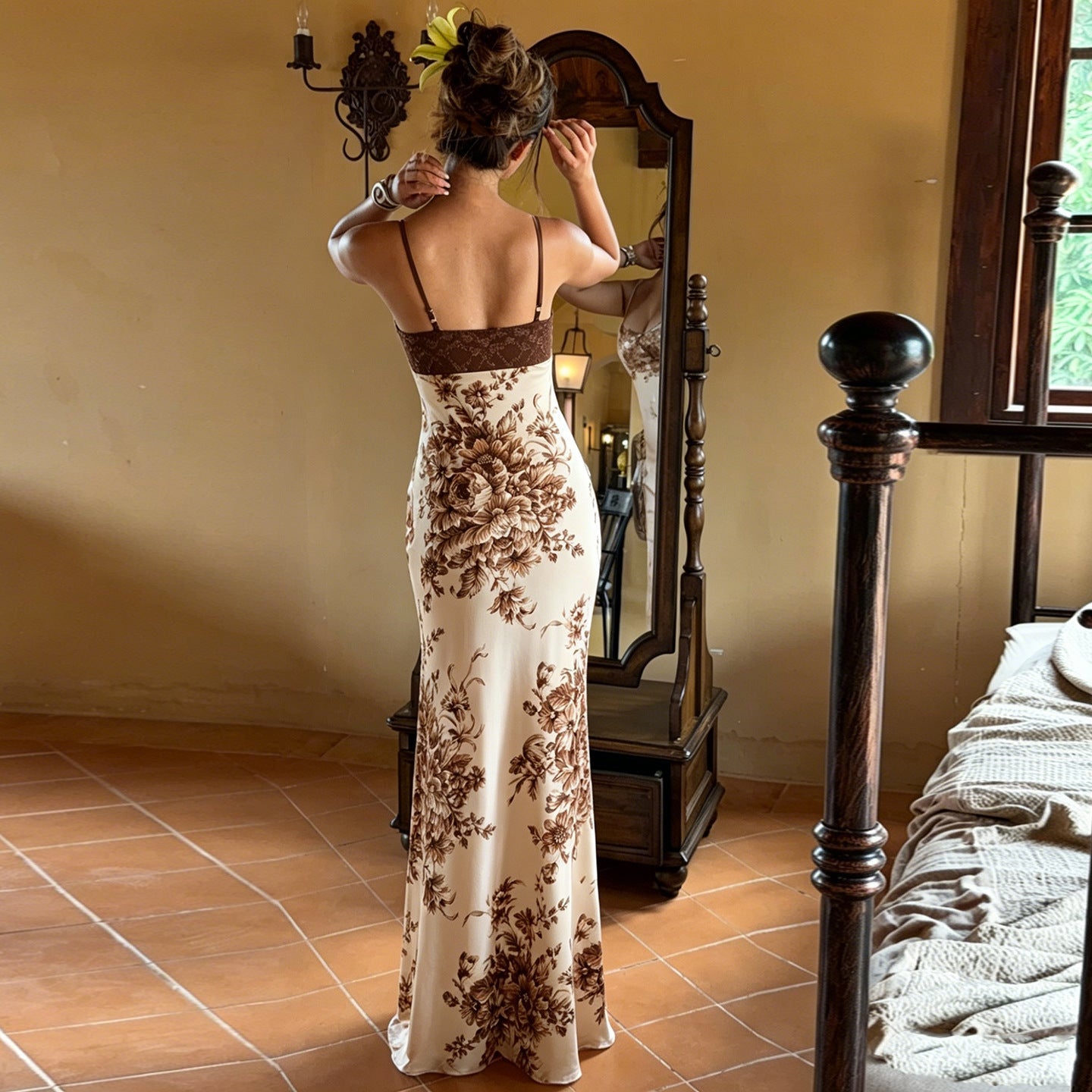 Sexy Retro Lace Stitching Chest Strap Dress French Elegant Romantic Floral Dress Bella Mia