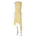 Women Clothing Summer Sleeveless Pleated Waist Tight Slimming Irregular Asymmetric Dress Bella Mia