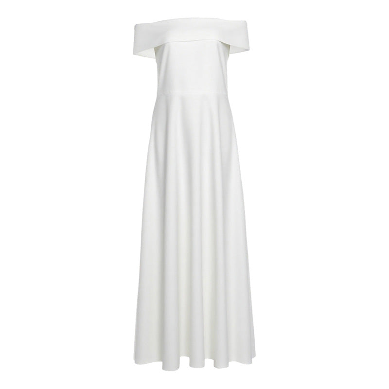 Autumn Sexy Slim off Shoulder Bandeau One Shoulder Solid Color Dress Women