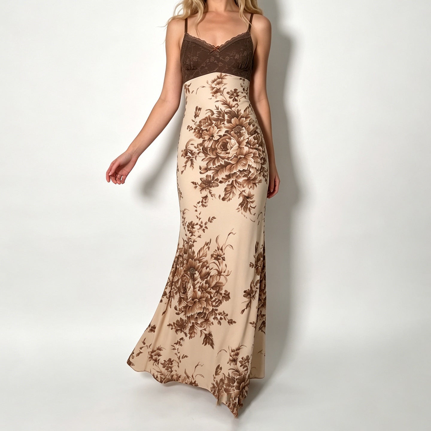 Sexy Retro Lace Stitching Chest Strap Dress French Elegant Romantic Floral Dress Bella Mia
