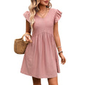 Summer Women Clothing V neck Ruffle Slimming Short Sleeve Large Swing Elegant Dress Bella Mia