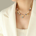 Mix Match Geometric Abstract Material Natural Stone Freshwater Pearl Titanium Steel Embellished Necklace Stitching Heavy Industry to Create Copper Material Chain