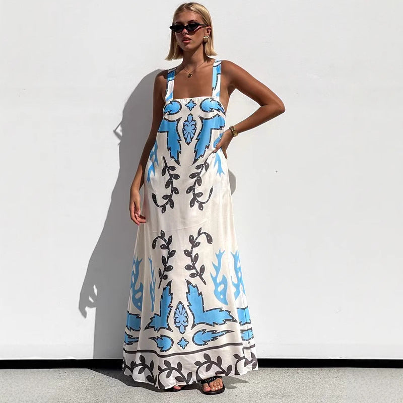Summer Sexy Spaghetti-Strap Floral Print Dress Casual Loose Vacation Dress Bella Mia