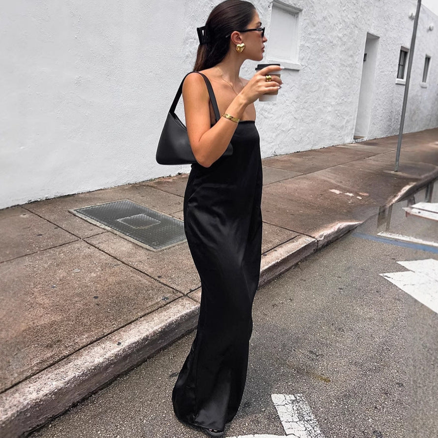 Black Sexy Tube Top Satin High Waist Loose Dress Summer Dress Women Bella Mia