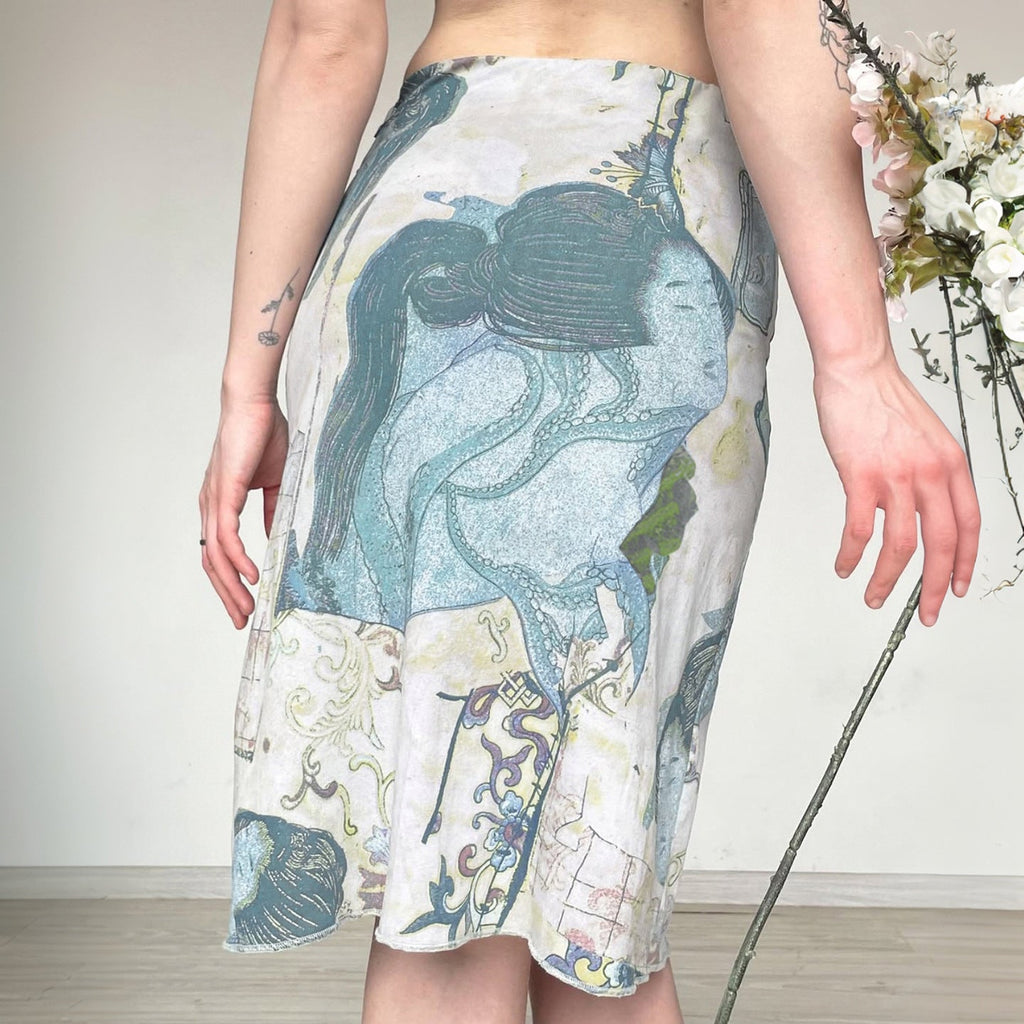 Artistic Retro Japanese Abstract Printing Elegant Graceful Skirt Vacation Sexy Special Interest Hip Skirt Bella Mia