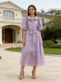 Spring Puff Sleeve Solid Color Waist Tight Collared Patchwork Maxi Dress Two Piece Elegant Dress for Women Bella Mia