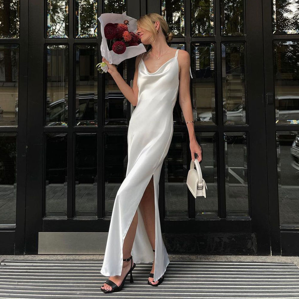 Swing Collar Sling Dress Summer High Slit Backless Lace Up Cami Dress Bella Mia