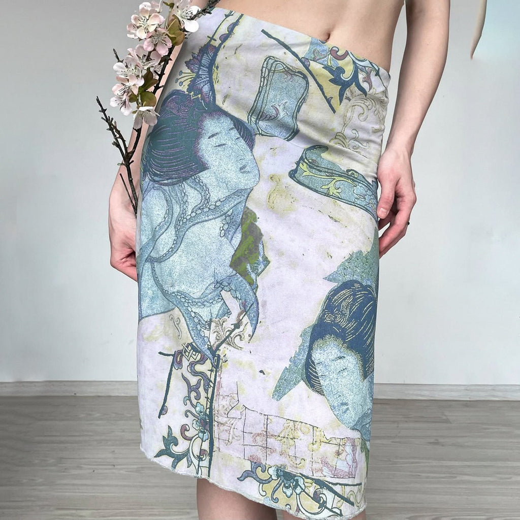 Artistic Retro Japanese Abstract Printing Elegant Graceful Skirt Vacation Sexy Special Interest Hip Skirt Bella Mia