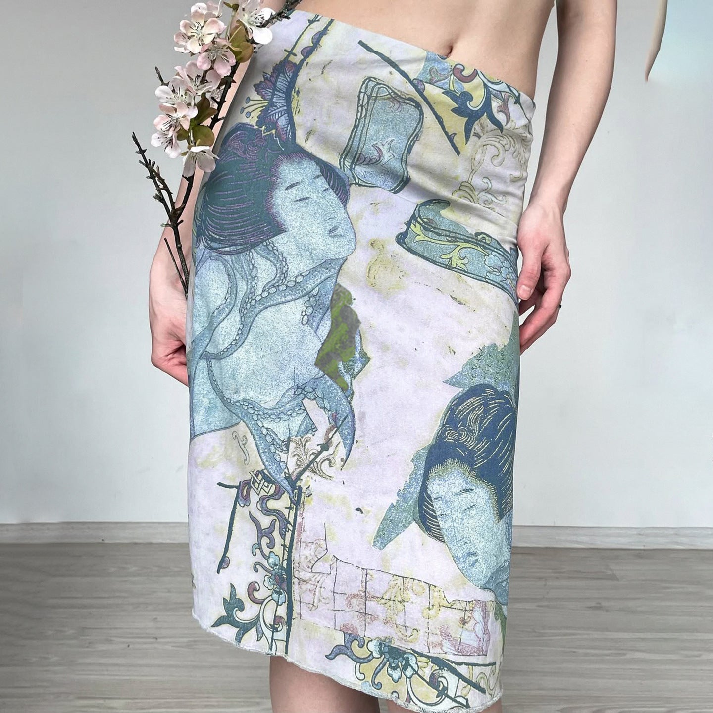 Artistic Retro Japanese Abstract Printing Elegant Graceful Skirt Vacation Sexy Special Interest Hip Skirt Bella Mia