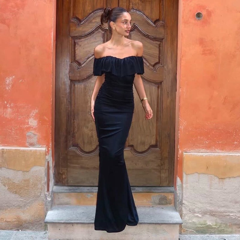Women Clothing Summer Tube Top off Shoulder Fashionable Pleated Waist Slimming Dress Bella Mia