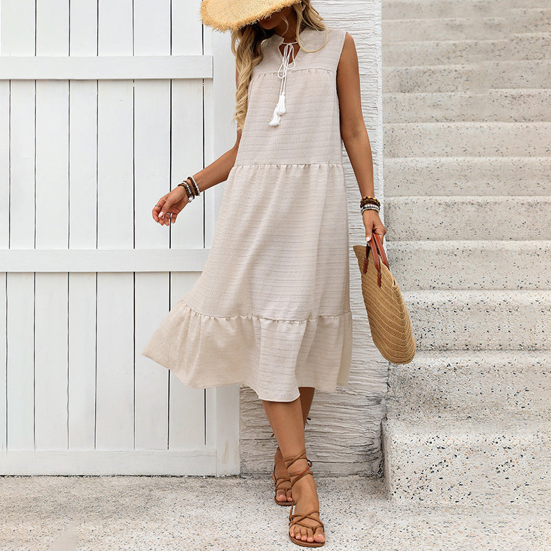 Women Casual Vacation Simple Sleeveless Loose Straight Solid Color Dress Bella Mia