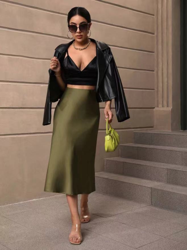 Hip Wrapped Fishtail Skirt Satin Mid Length Skirt Autumn Women Clothing Direct Wanita Store
