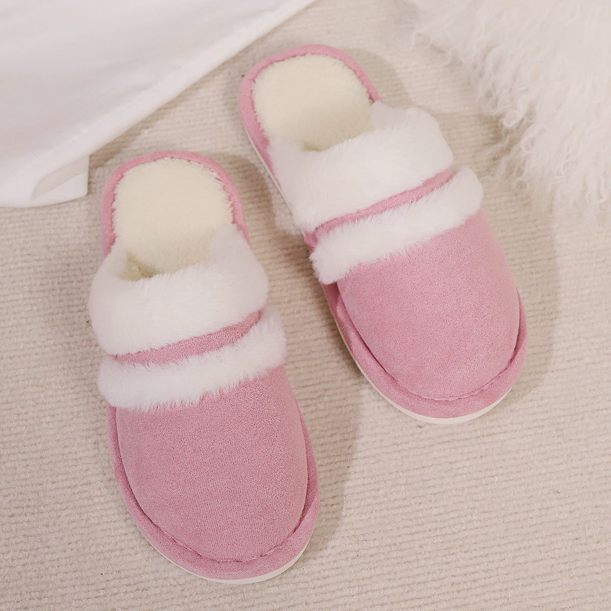 Fluffy Slippers Autumn Winter Warm Slugged Bottom Home Thickened Fleece Slippers Home Indoor Cotton Slippers Wanita Store
